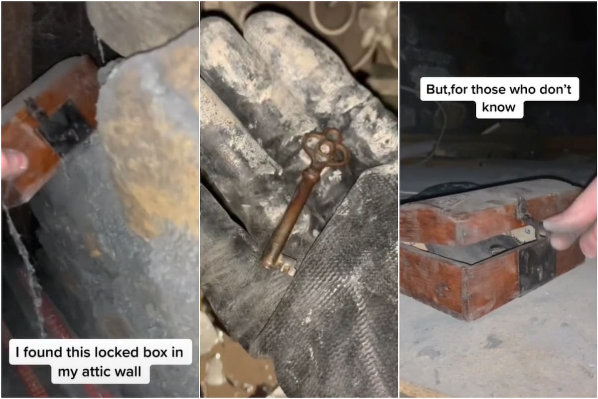 La extraña caja que encontró un tiktoker en la pared de su ático (Foto: Captura de video)