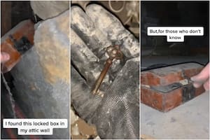 La extraña caja que encontró un tiktoker en la pared de su ático (Foto: Captura de video)