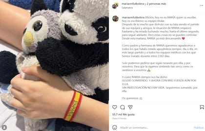 La familia de María comunicó la triste noticia de su muerte
