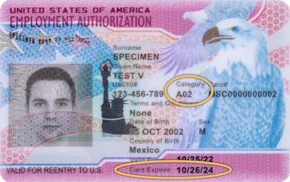 La fecha de vencimiento del EAD aparece a la derecha de la layenda "Card Expires"