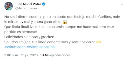 La felicitación de Del Potro tras la victoria de Alcaraz