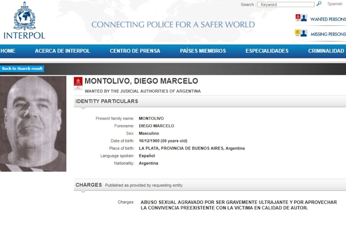 La ficha de Diego Montolivo en la página de Interpol