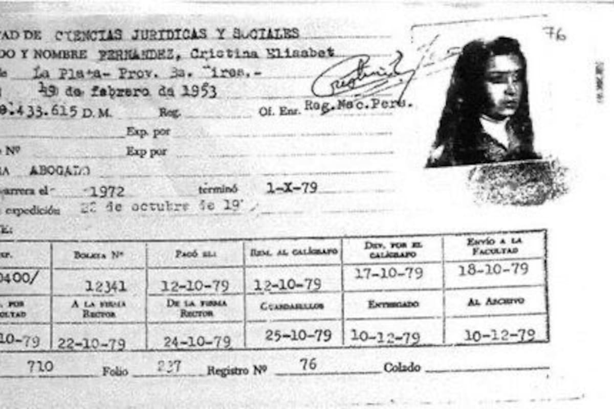 La ficha universitaria de Cristina Kirchner