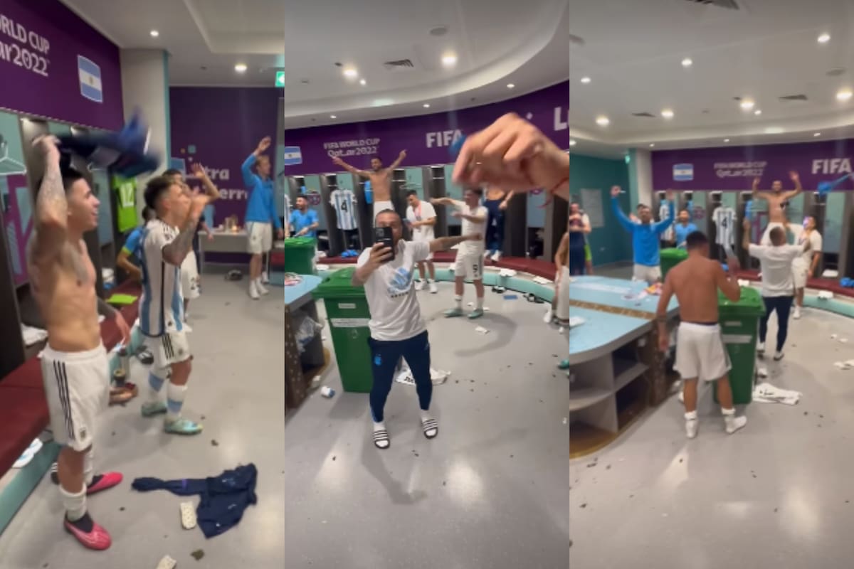 La fiesta en el vestuario argentino tras golear a Croacia en las semifinales del Mundial