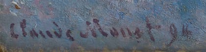 La firma de Claude Monet en El Portal de la Catedral de Rouen a la luz de la mañana, Francia 1894