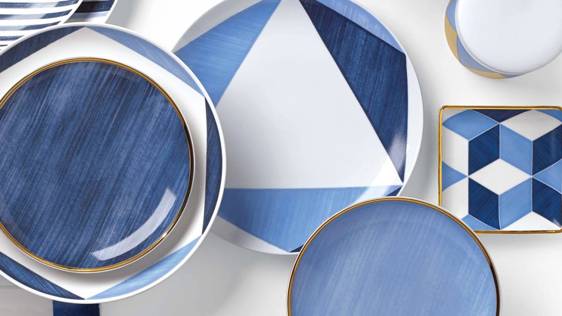 La firma Lenox convocó al arquitecto Luca Andrisani para darle patrones geométricos variados a su colección ‘Blue Azzurro’, con un guiño al gran Giò Ponti.