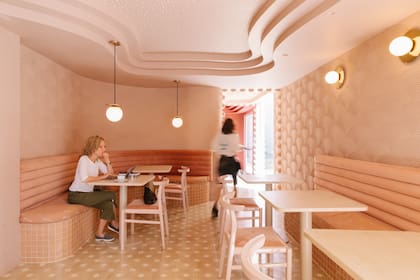 La forma curva de los cielorrasos en placa de yeso estuvo entre lo que más horas de trabajo demandó. También, colocaron paneles acústicos. Lámparas colgantes y de pared (Kolor iluminación).