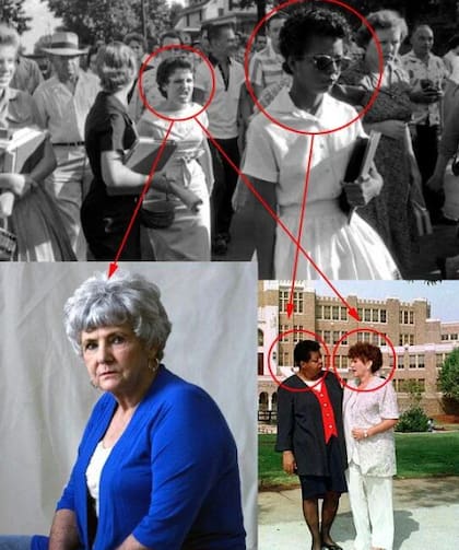 La foto de 1957 y 1997 de Elizabeth Eckford y Hazel Bryan