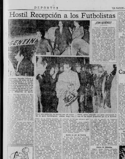 La foto de Ángel Labruna en la cobertura de LA NACION sobre el regreso de la selección argentina tras el desastre de Suecia en 1958