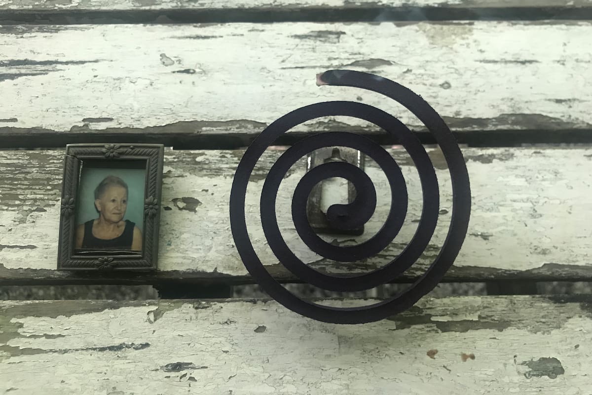 La foto de la tía Irma y el espiral que espanta mosquitos y atrae recuerdos.