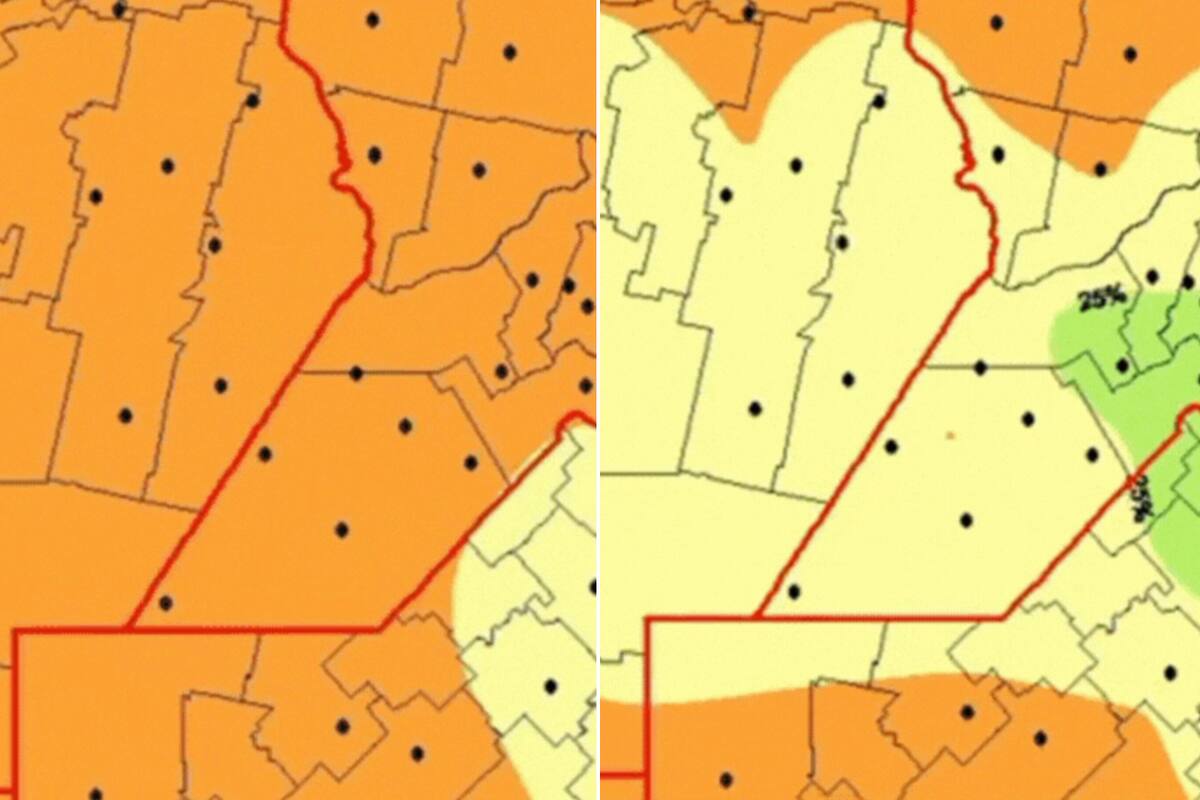 La foto que muestra el cambio: a la izquierda, una mayor situación de sequía, con el 80%, hasta hace siete días; a la derecha, reservas escasas, con un 20%