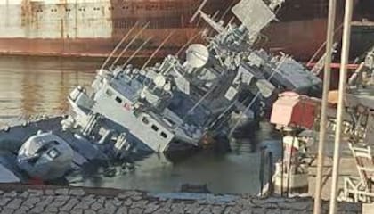 La fragata ucraniana, hundida pocos días después de iniciada la invasión, para que no cayera en manos rusas