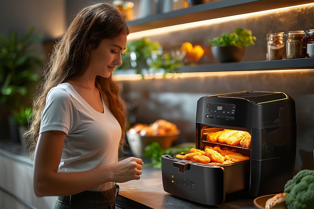 La freidora de aire utiliza aire caliente a altas velocidades para cocinar los alimentos