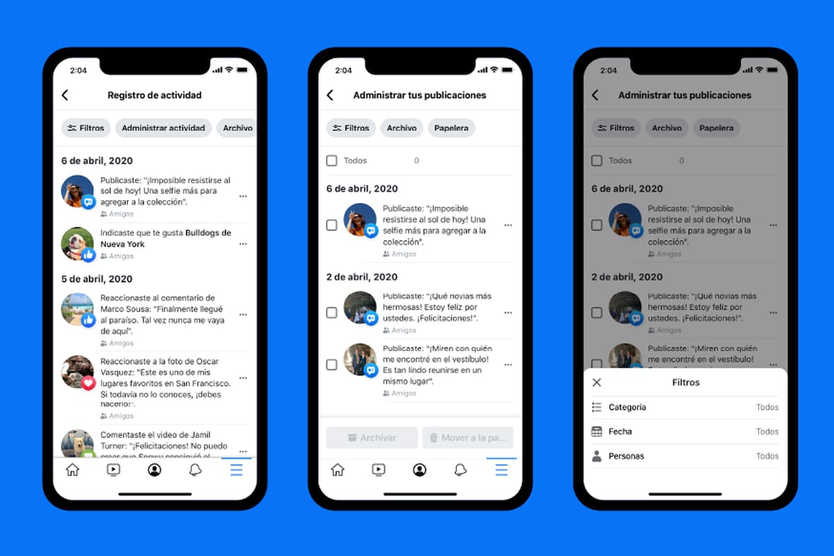 La función Administrar Actividad permite archivar o eliminar de forma masiva varias publicaciones realizadas en Facebook con el objetivo de organizar el perfil de usuario en la red social