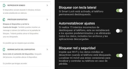 La función "Encontrar mi dispositivo" de Android permite eliminar el contenido de un teléfono a distancia, pero sólo si está conectado a internet (y si usa una cuenta de Google); Samsung, como Apple, permiten borrar el contenido de un teléfono si se acumulan intentos fallidos de desbloqueo, incluso si no está contectado a internet