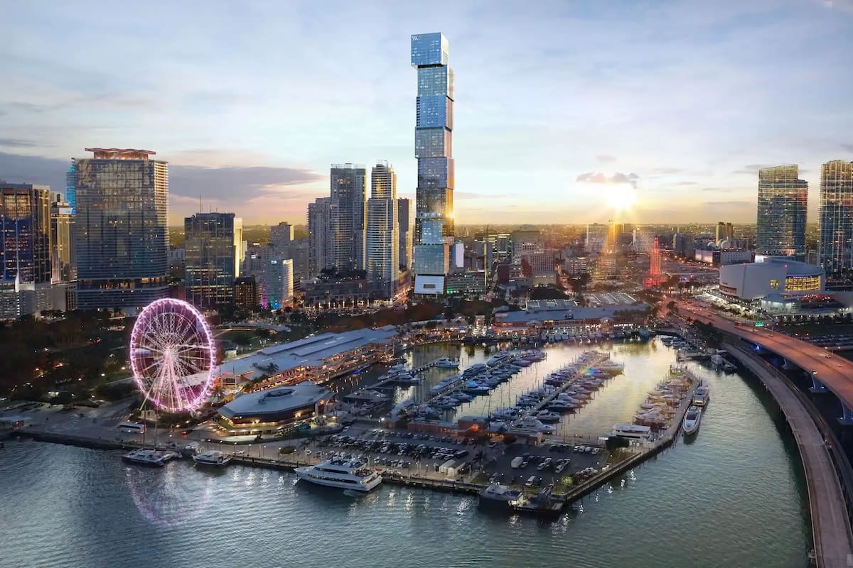La futura cara de la Bahía Biscayne, con el programado "edificio de cubos" llamado Waldorf Astoria Hotel & Residences Miami