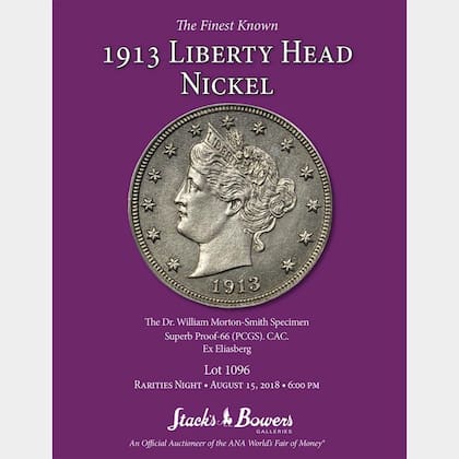 La galería de subastas Stacks Bowers vendió el ejemplar de la colección Dr. William Morton-Smith/Louis E. Eliasberg, a un precio de venta de US$4.560.000