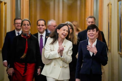 La ganadora del Premio Nobel de la Paz, María Corina Machado, mientras visita el Parlamento Noruego, el Storting, en Oslo, Noruega, el 11 de diciembre de 2025