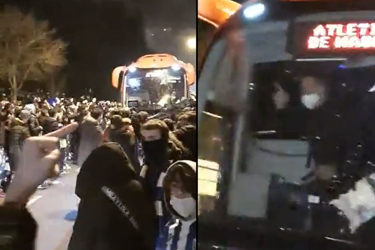 La gente de Atlético de Madrid ataca el ómnibus del equipo y el Cholo Simeone enloquece con la hinchada