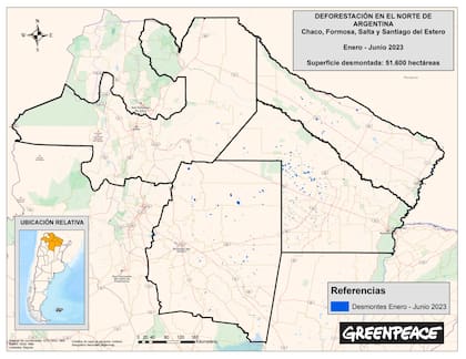 La geolocalización de los desmontes que relevó la ONG ambientalista para el primer semestre del año