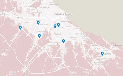 La geolocalización de los diez homicidios ocurridos en la última semana en el Gran Buenos Aires