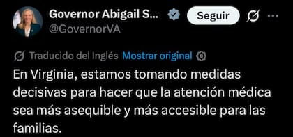 La gobernadora Abigail Spanberger anunció nuevas medidas para reducir el costo de la atención médica en Virginia, con un tope de US$35 para la insulina y US$150 millones en ayuda para seguros
