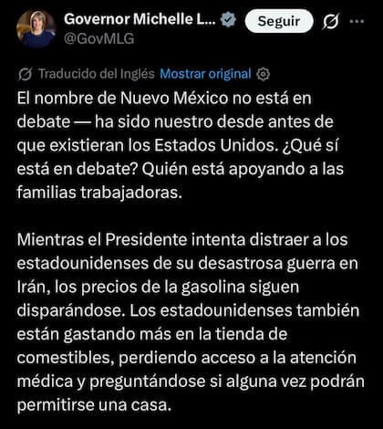 La gobernadora de Nuevo México, Michelle Lujan Grisham, cuestionó la propuesta de Donald Trump de cambiar el nombre del estado por “New America”