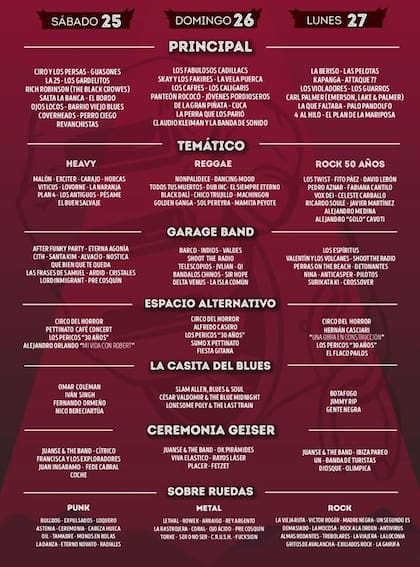 La grilla completa de la edición 2017
