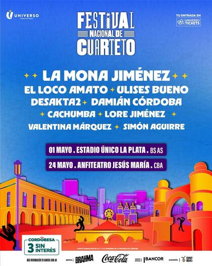 La grilla de artistas completa del Festival Nacional del Cuarteto 2026 en Jesús María