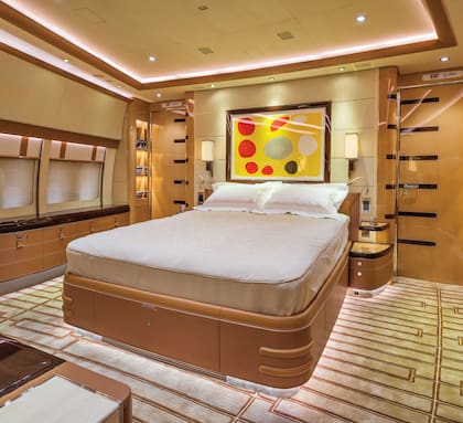 La habitación principal del interior del Boeing 747-8 creada por la firma Alberto Pinto