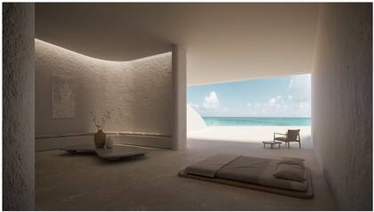 La habitación principal, diseñada para Kanye West y Kim Kardashian (que entonces estaban juntos y eran la pareja más buscada por los medios del espectáculo), "colgada" sobre el lago