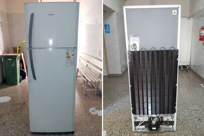 La heladera donde estaban ocultos los teléfonos celulares