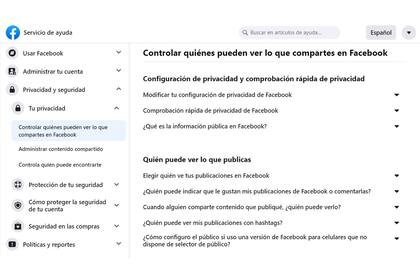 La herramienta de configuración de privacidad de las cuentas Facebook