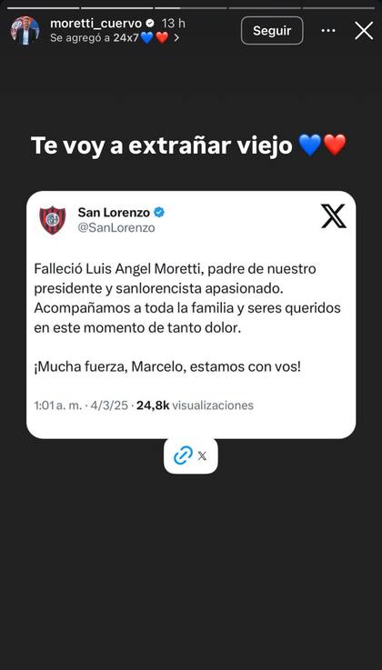 La historia compartida por Marcelo Moretti