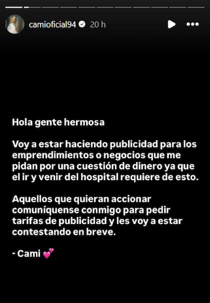 La historia de Camilota para pedir publicidad