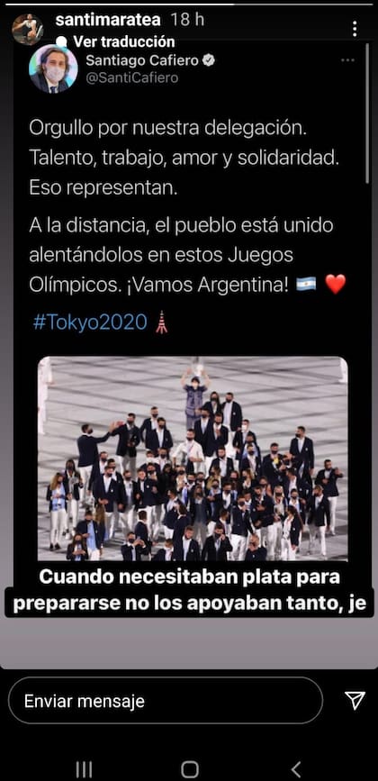 La historia de Instagram en la que Maratea cruzó a Cafiero por los atletas argentinos que habían quedado afuera del Campeonato Sudamericano