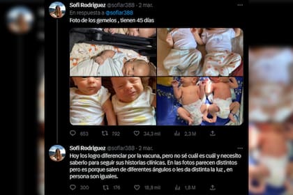 La historia de los gemelos es viral (Captura Twitter @sofiar388)