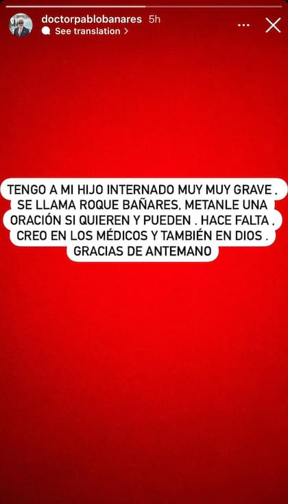 La historia de Pablo Bañares sobre la salud de su hijo.