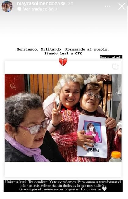 La historia que compartió Mayra Mendoza para despedir a Nair Abad