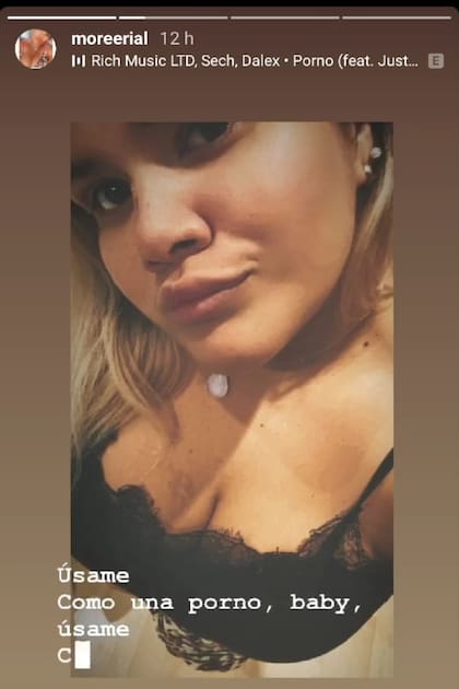 La historia que Morena Rial subió en las últimas horas la muestra con un conjunto de encaje negro.