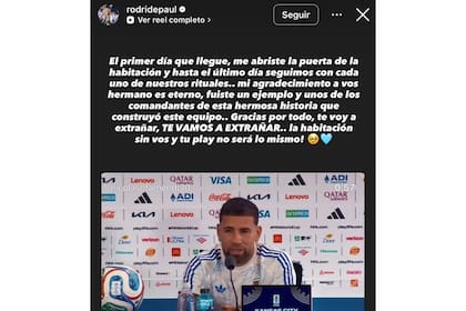 La historia que Rodrigo De Paul le dedicó a Nicolás Otamendi tras su despedida del seleccionado