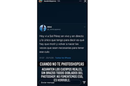 La historia que Sol Pérez compartió adjuntando el "piropo" que recibió. Imagen: captura de pantalla