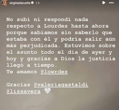 La historia que Virginia da Cunha subió a Instagram
