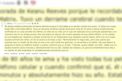 La historia sobre Keanu Reeves (Captura Reddit)