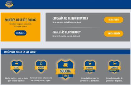 La home de la discutida página SoySocio, que emplea Boca para que los socios compren las entradas para los partidos