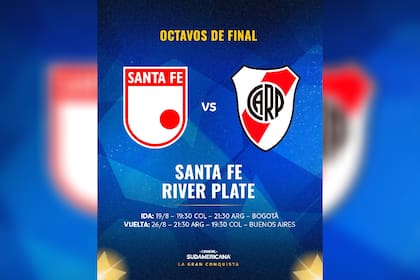 La ida entre River e Independiente Santa Fe se disputará en Bogotá el próximo miércoles mientras que la revancha tendrá lugar una semana más tarde en Buenos Aires