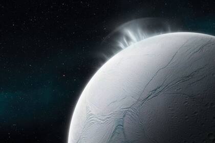 La ilustración grafica de las columnas de vapor brotando de la superficie de Encélado