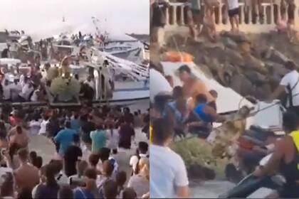 La imagen de la Virgen del Mar en el agua antes de iniciar con la procesión tradicional