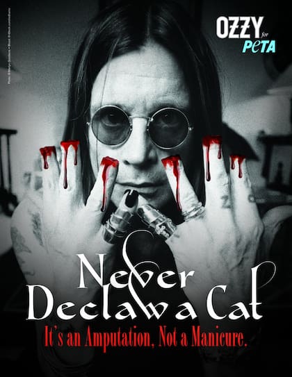 La imagen de PETA y Ozzy Osbourne contra la remoción de las garras de los gatos