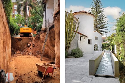 La imagen del antes, de cara a la calle Roque Sáenz Peña. La raja entre los muretes de cemento es el techo translúcido del nuevo espacio de exposiciones. Añosa, la enredadera sobre la pared no se tocó.